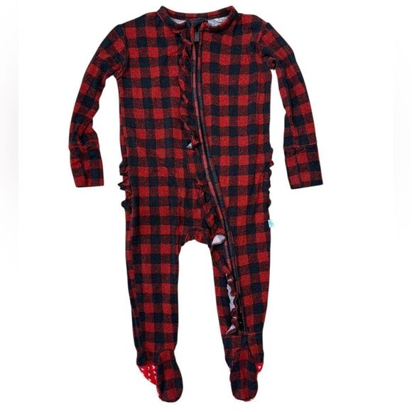 Posh Peanut Red & Black Buffalo Plaid Bamboo  Zipper Footie Sleeper - Picture 3 of 4